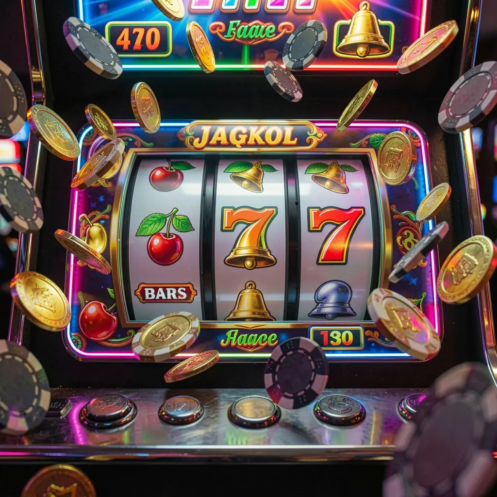 Close up view of a classic triple seven slot machine with golden coins bursting out showcasing the thrilling jackpot atmosphere of LEOJILI999 online casino in the Philippines
